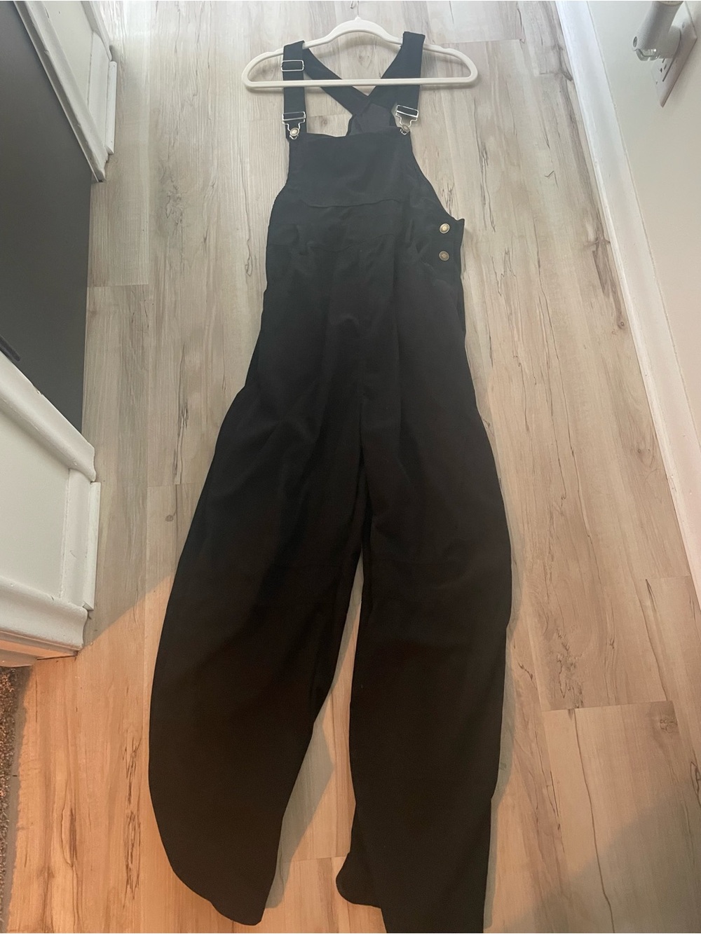 Women's Black Corduroy Wide-Leg Overalls - Picture 3 of 6